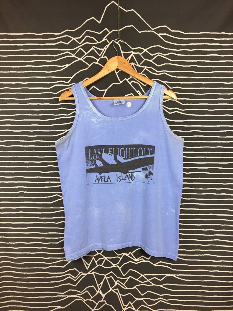 Vtg 90s Amelia Island Last Flight Out Hardcore Punk Style Tank Top