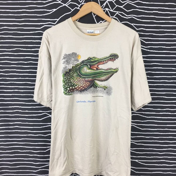 Vtg Y2K Global Impressions Alligator Crocodile Hunter Graphic Tee / Rock & Roll / Hip Hop / Sportswear / Streetwear Tourist Tshirt Size XL