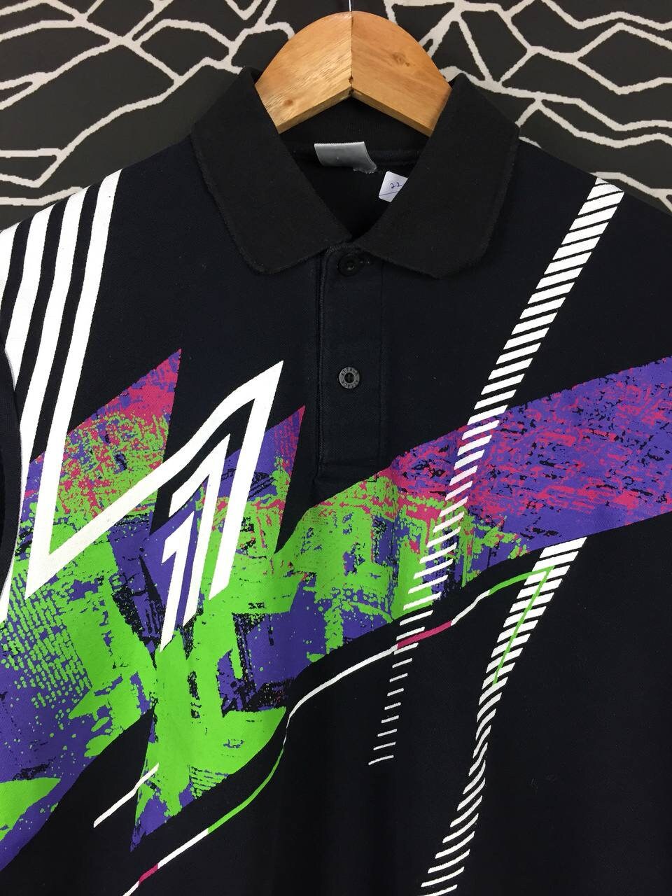 Vtg 90s Asics Color Blocking All Over Print Tennis Sportswear Tee 
