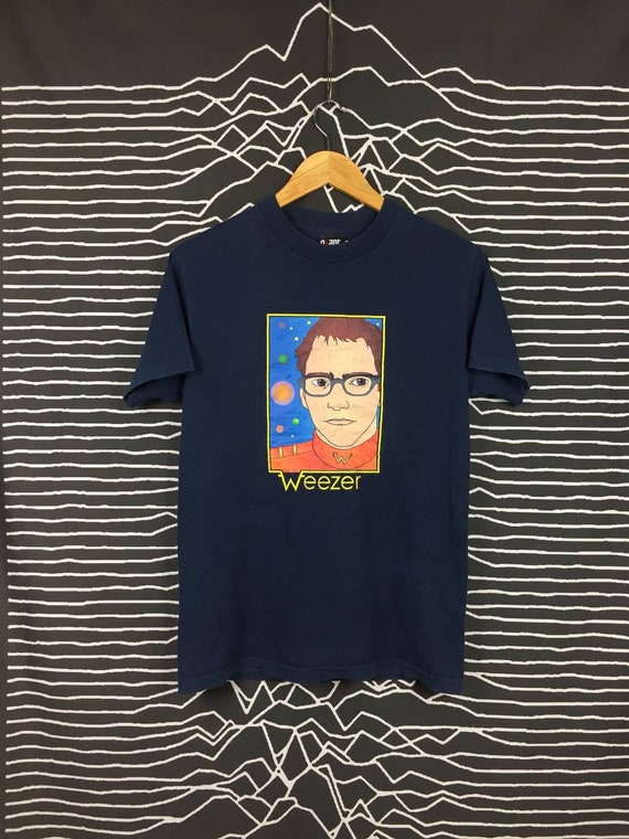 Vtg 90s Weezer Captain Cuomo Giant Tag Rock Band T