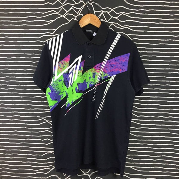 Vtg 90s Asics Color Blocking All Over Print Tennis Sportswear Tee / Blokecore 90s / Sportswear T Shirt Size L