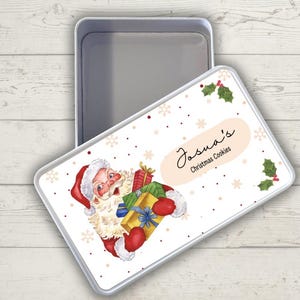 Personalised Christmas Cookie Tin, Custom Biscuit Box with Name, Treat Storage for Grandma