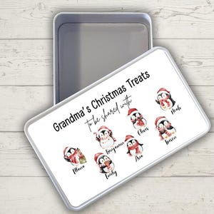 Personalised Christmas Cookie Tin, Custom Biscuit Box with Name, Grandma Christmas Keepsake