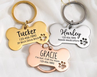 Dog Tag, Dog Bone ID Tag, Dog Name Tag, Custom Dog Tag, Gegraveerde Dog Tag, Black Dog Tag Gepersonaliseerd voor honden, Bone Dog Tag, Naam ID Tag voor honden