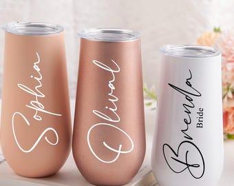 Personalized Champagne Flute Tumbler, Bachelorette Party Gifts, Bridesmaid Proposal, Custom Insulated Tumbler, Party Favors, Gift for Her