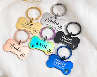 Dog Tag with Address/Phone,Hollow Paw Bone Dog ID Tag,Personalized Dog Tag,Customized Dog Tag,Dog Collar Tag,Dog Name Tag,Unique Pet Tags