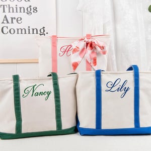 Custom Tote Bag, Personalized Beach Bag, Gift for Her, Bachelorette Gifts, Embroidery Canvas Tote Bag, Pool Bag, Beach Bag with Free Ribbons