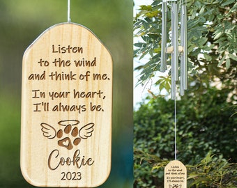 Campanas de viento personalizadas, campana de regalo conmemorativa de mascotas, siempre en su corazón, campana de viento personalizada, en la memoria, pérdida de mascotas de perro, regalo de duelo
