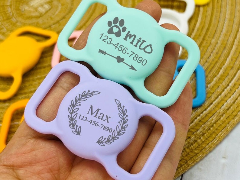 Pet Apple Air Tag Holder para Collar de perro Grabado personalizado AirTag Case Silicone Pet Collar Holder AirTag Dog Collar Cover Dog Tag Collar imagen 6