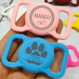 Collier/harnais AirTag personnalisé pour chien, étui AirTag en silicone, support AirTag personnalisé pour animal de compagnie, étui AirTag gravé pour collier, étiquette pour collier de chat