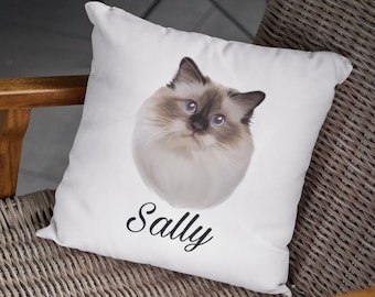 Coussin chat Sacré de Birmanie personnalisable avec nom