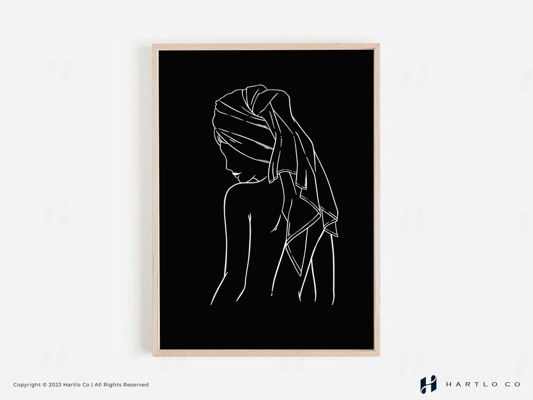 Trendy Bathroom Wall Art Decor Woman Towel on Head Print Etsy