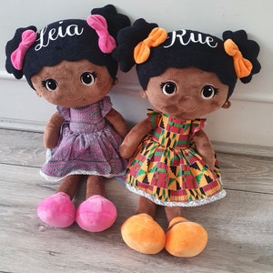 Poupée Mabel Kente gratuit : personnalisation, poupées en peluche, cadeau poupée de chiffon pour enfants, cadeau de baby shower, imprimé africain, poupée de chiffon, poupée noire, histoire des Noirs image 4