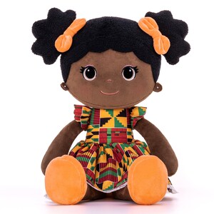 Poupée Mabel Kente gratuit : personnalisation, poupées en peluche, cadeau poupée de chiffon pour enfants, cadeau de baby shower, imprimé africain, poupée de chiffon, poupée noire, histoire des Noirs image 2