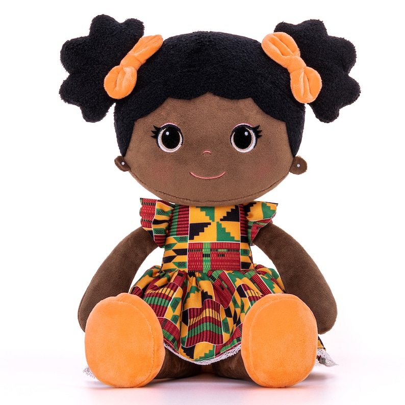 Poupée Mabel Kente gratuit : personnalisation, poupées en peluche, cadeau poupée de chiffon pour enfants, cadeau de baby shower, imprimé africain, poupée de chiffon, poupée noire, histoire des Noirs image 2