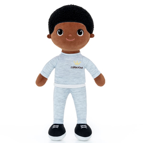 Kojo ( Little King ) :Free Personalisation, Boy Plush Doll, Baby Shower Gift, Baby Name, African American, Afro,Rag Doll , Black boy doll,