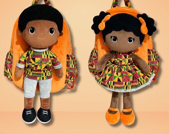 PRE ORDER: African Print/Kente/Plush/ Soft Rucksack- Suitable for Kojo Kente & Mabel Kente (Dolls sold seperately) ( Personalisation Options