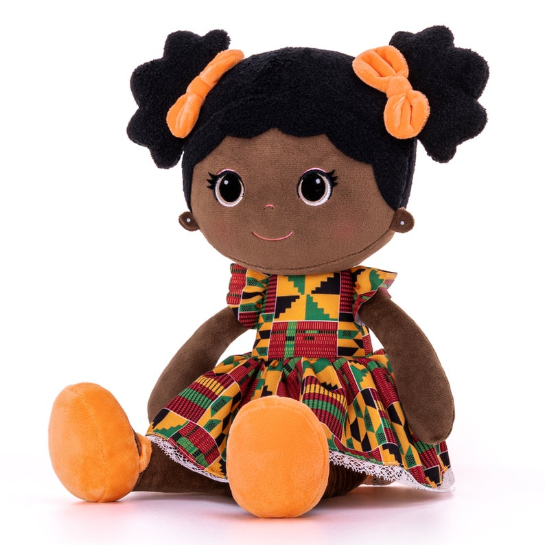 Poupée Mabel Kente gratuit : personnalisation, poupées en peluche, cadeau poupée de chiffon pour enfants, cadeau de baby shower, imprimé africain, poupée de chiffon, poupée noire, histoire des Noirs image 1