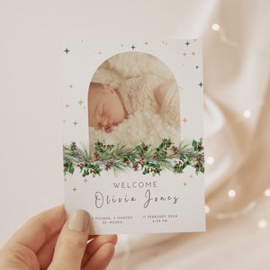 Weihnachten personalisierte Neugeborenen Ankündigung | Baby-Dankeschön-Karte | Geburtsanzeige | Neue Babykarte 2024 mit Foto | Neue Elternkarte