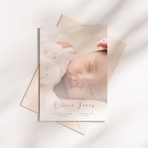 Tarjeta de agradecimiento para bebé / Anuncio de recién nacido natural personalizado / Anuncio de nacimiento / Tarjeta de nuevo bebé 2025 con foto / Tarjeta para nuevos padres