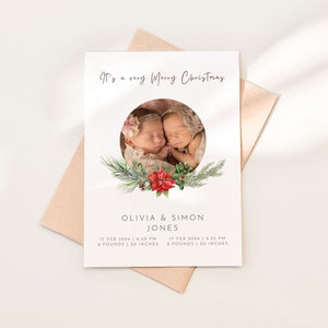 Tarjeta de feliz Navidad con anuncio de nacimiento de gemelos / Anuncio personalizado de recién nacido / Tarjeta de agradecimiento para bebé / Tarjeta de nuevo bebé 2025 con foto