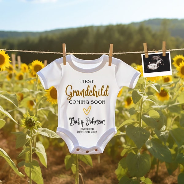 Digitale zwangerschapsaankondiging van het eerste kleinkind | Nieuwe grootouders | Natuur Zomer Zonnebloemen | Minimalistische genderneutrale baby-onthulling