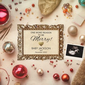 Christmas Digital Pregnancy Announcement | One More Reason to be Merry | Gender Neutral | Simple Baby Announcement | Editable Template