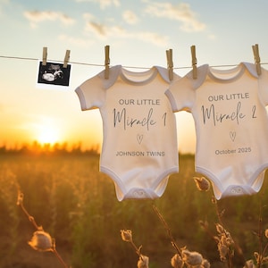 Little Miracle IVF Twins Digital Pregnancy Announcement | Editable Template | Minimalist Gender Neutral | New Boho Sunset Baby Reveal