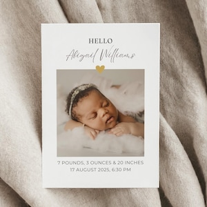 Anuncio de nacimiento personalizado / Flores en tonos pastel suaves / Regalo de agradecimiento / Anuncio de recién nacido / Tarjeta de bebé nuevo simple y natural / Nuevos padres