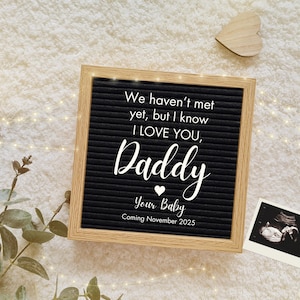 Anuncio digital de embarazo para papá / Plantilla editable / Minimalista, género neutro / Eucalipto / Tablero de letras para revelar el bebé