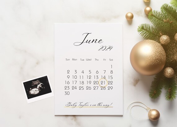June Pregnancy Calendar Christmas Pregnancy Announcement Digital Gender  Neutral Simple Baby Announcement Editable Template Socials - Etsy