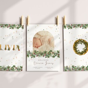 Paquete de carteles con nombres para recién nacidos / Anuncio de nacimiento personalizado para Navidad / Tarjetas de agradecimiento / Arte mural para recién nacidos / Carteles para baby shower