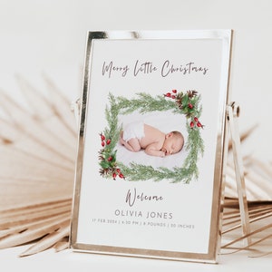 Tarjeta de feliz Navidad con anuncio de nacimiento / Anuncio personalizado de recién nacido / Tarjeta de agradecimiento para bebé / Tarjeta de nuevo bebé 2024 con foto