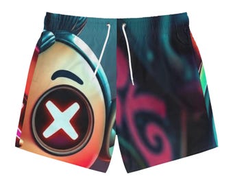 Neon Gamer Skull Swim Trunks | All-Over Print