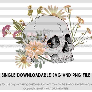 Skull with wild flowers | SVG PNG file | human skeleton | floral skull | feminine skull