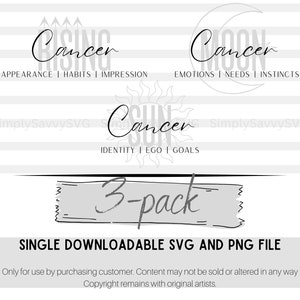 cancer zodiac sign 3 pack sun moon and rising | SVG PNG file | astrology | horoscope