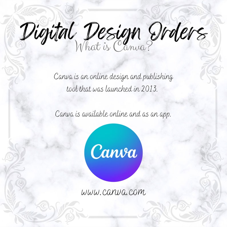 Pode incluir: Um gr&aacute;fico de design digital com o texto "Digital Design Orders" e "What is Canva?". A imagem inclui informa&ccedil;&otilde;es sobre Canva, uma ferramenta de design online lan&ccedil;ada em 2013, e sua disponibilidade online e como aplicativo. O logotipo do Canva &eacute; apresentado.