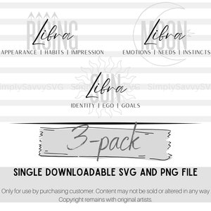 libra zodiac sign 3 pack sun moon and rising | SVG PNG file | astrology | horoscope
