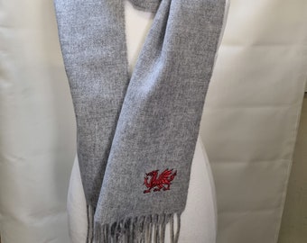 Lambswool Scarf Grey with Dragon Embroidery