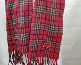 Lambswool Scarf Tartan with Dragon Embroidery