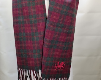 Lambswool Scarf Tartan with Dragon Embroidery D7