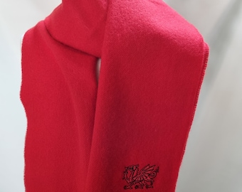 Lambswool Scarf Red with Dragon Embroidery