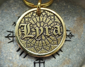 Shiny Rose Gothic Window Custom Deep Engraved Brass Pet Tag, Mirror Finish, Personalized Dog Tag, ID tag, Brass Dog Tag, Dog Collar Tag