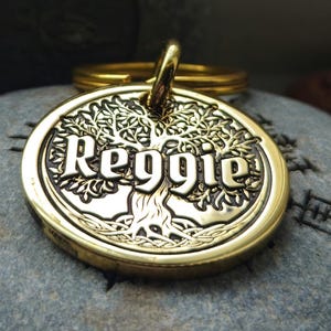 Shiny Tree of life Custom Deep Engraved Brass Pet Tag, Mirror finish, Personalized Dog Tag, ID tag, Brass Dog Tag, Dog Collar Tag