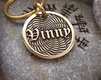 Shiny Optical Illusion Custom Deep Engraved Brass Pet Tag, Mirror Finish, Personalized Dog Tag, ID tag, Brass Dog Tag, Dog Collar Tag