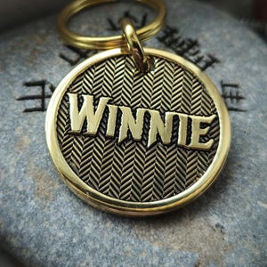 Custom Deep Engraved Brass Pet Tag, Personalized Dog Tag, ID tag, Brass Dog Tag, Zipper pattern Dog Collar Tag