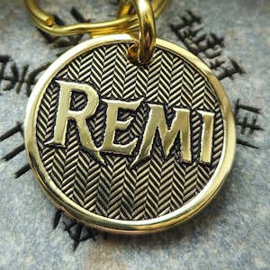 Custom Deep Engraved Brass Pet Tag, Personalized Dog Tag, ID tag, Brass Dog Tag, Zipper pattern Dog Collar Tag