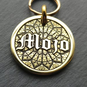 Shiny Rose Gothic Window Custom Deep Engraved Brass Pet Tag, Mirror Finish, Personalized Dog Tag, ID tag, Brass Dog Tag, Dog Collar Tag