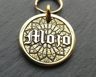 Shiny Rose Gothic Window Custom Deep Engraved Brass Pet Tag, Mirror Finish, Personalized Dog Tag, ID tag, Brass Dog Tag, Dog Collar Tag