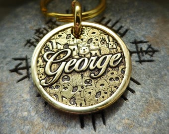 Doggies  Custom Deep Engraved Brass Pet Tag, Personalized Dog Tag, ID tag, Brass Dog Tag, Dog Collar Tag